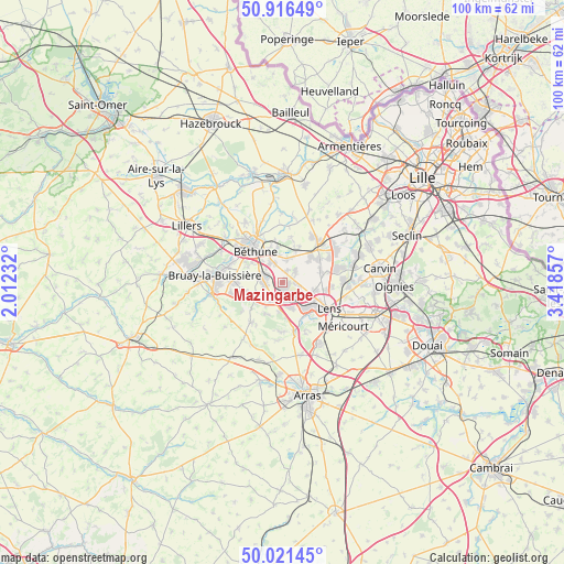 Mazingarbe on map