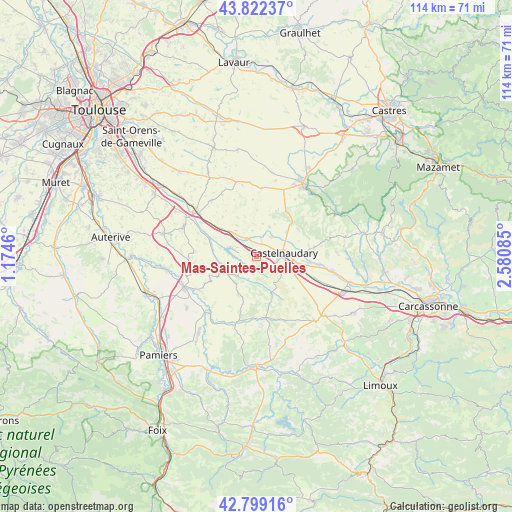 Mas-Saintes-Puelles on map