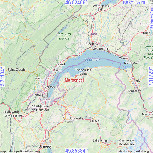 Margencel on map