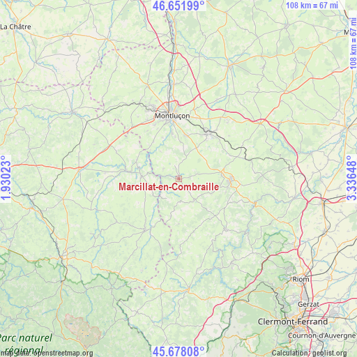 Marcillat-en-Combraille on map