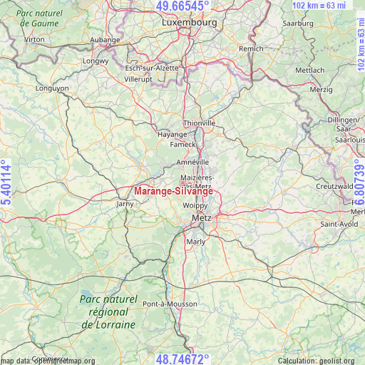 Marange-Silvange on map