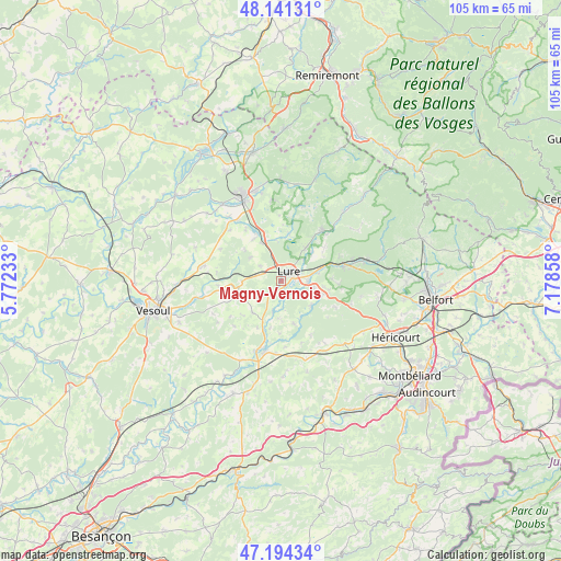 Magny-Vernois on map