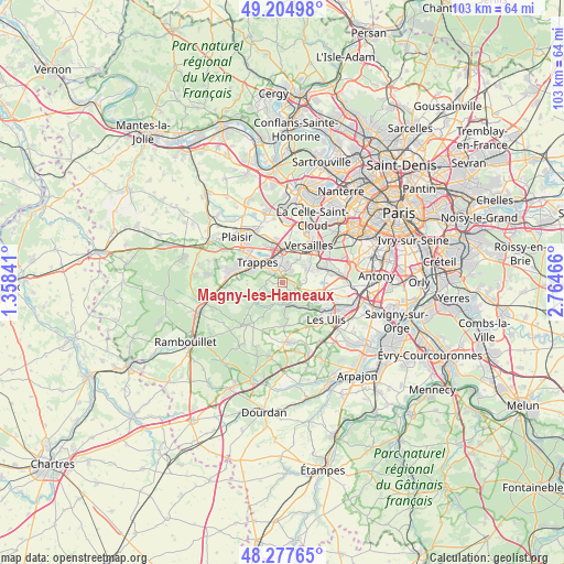 Magny-les-Hameaux on map
