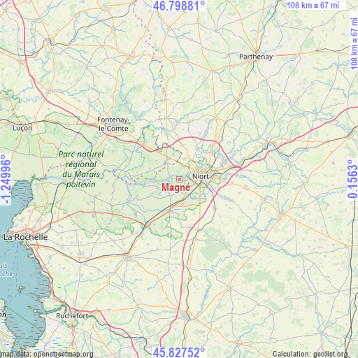 Magné on map