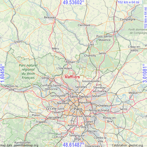 Maffliers on map