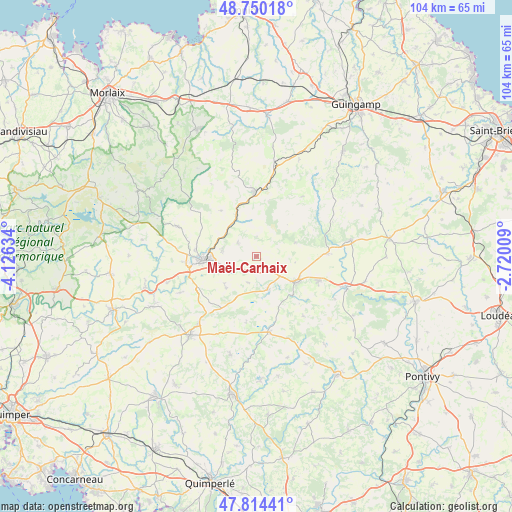 Maël-Carhaix on map