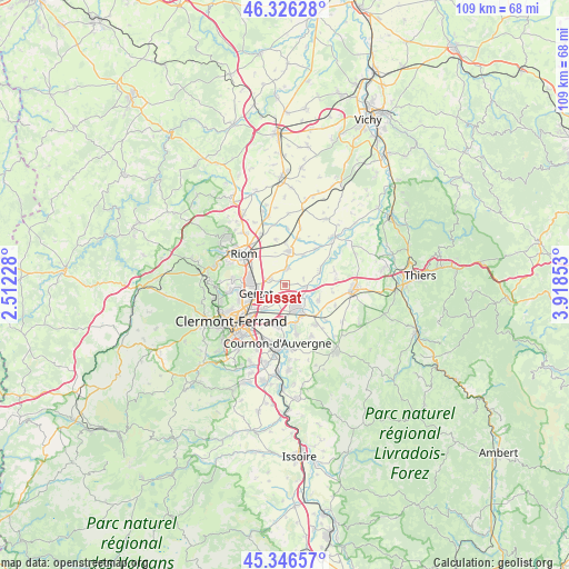 Lussat on map