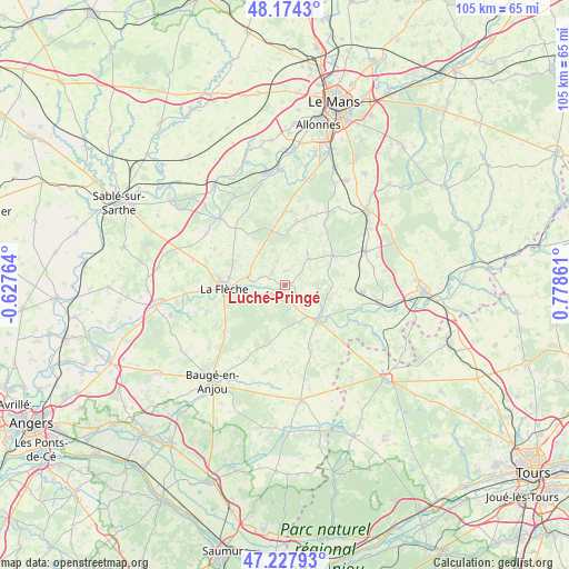 Luché-Pringé on map