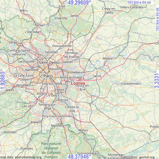 Lognes on map