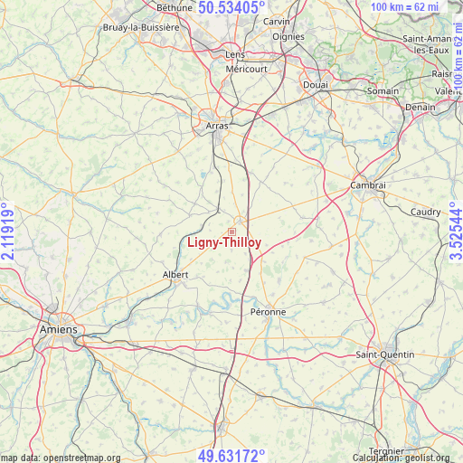 Ligny-Thilloy on map