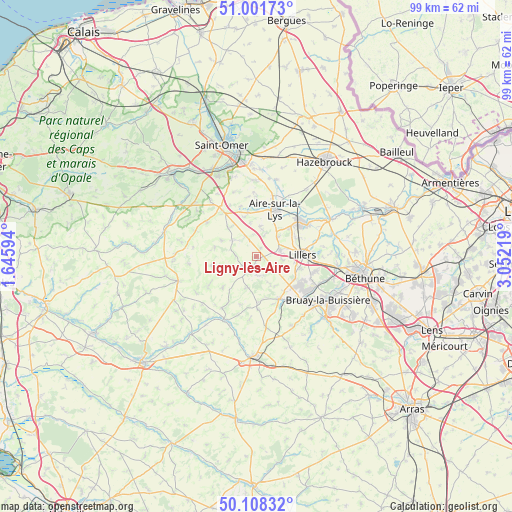 Ligny-lès-Aire on map
