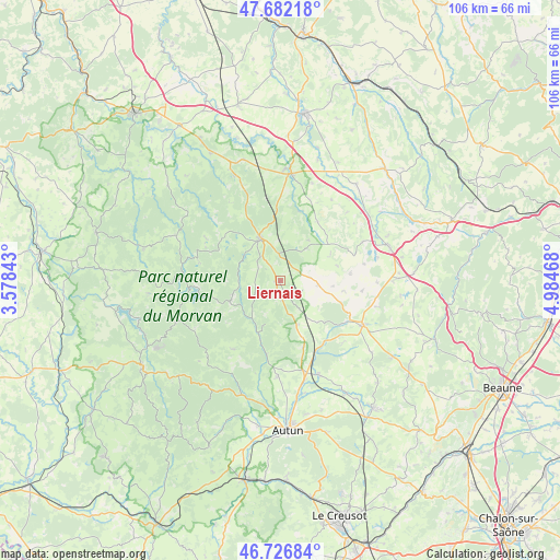 Liernais on map