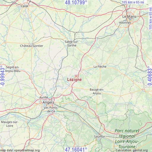 Lézigné on map