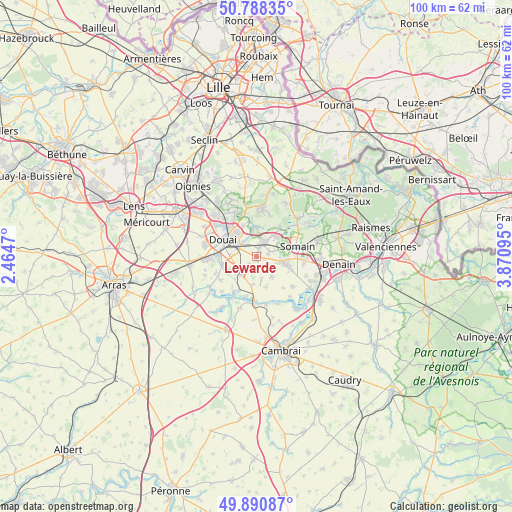 Lewarde on map