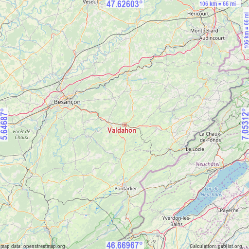 Valdahon on map