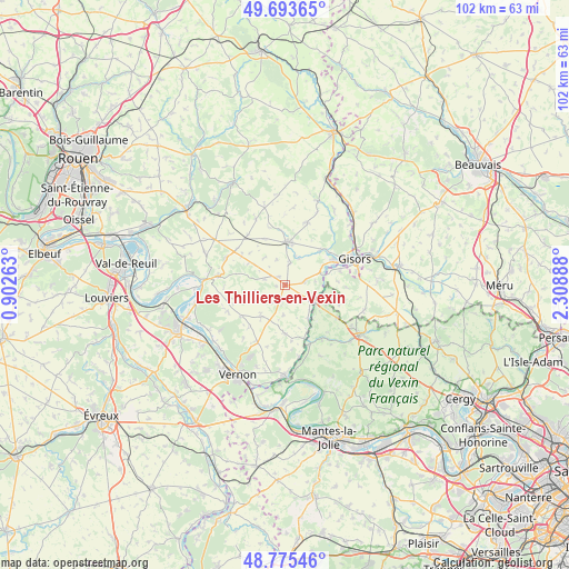 Les Thilliers-en-Vexin on map