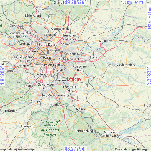 Lésigny on map