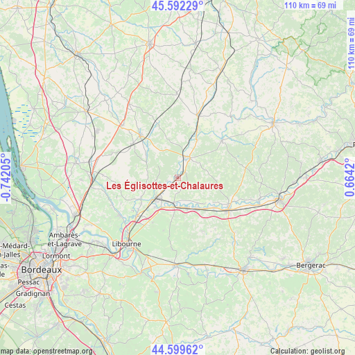 Les Églisottes-et-Chalaures on map