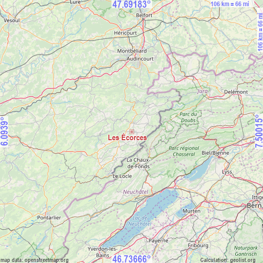 Les Écorces on map