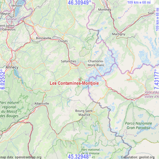 Les Contamines-Montjoie on map