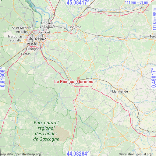 Le Pian-sur-Garonne on map