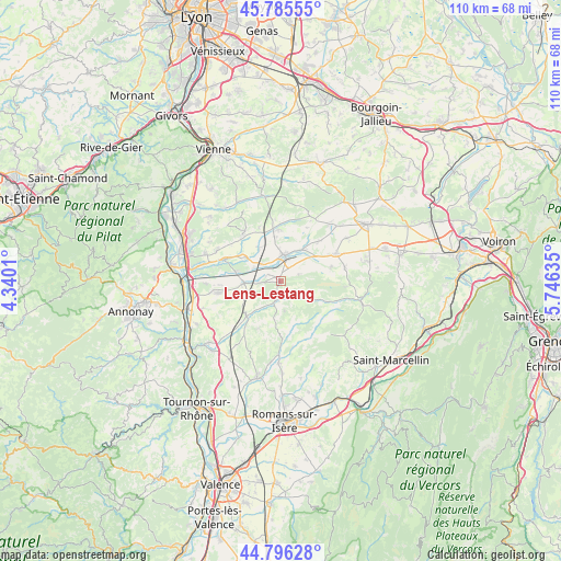 Lens-Lestang on map