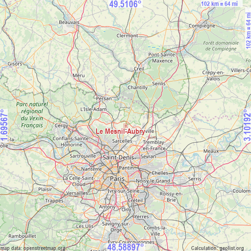 Le Mesnil-Aubry on map