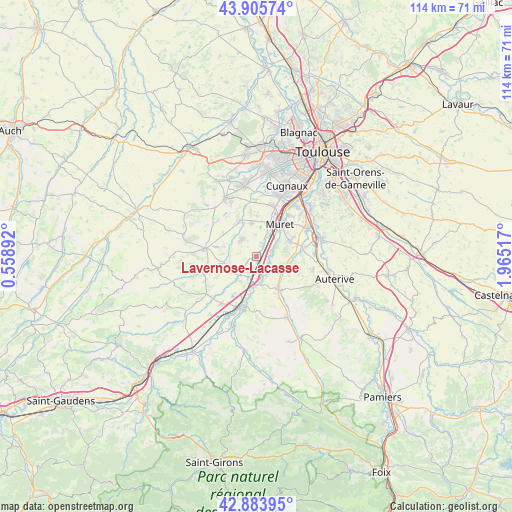 Lavernose-Lacasse on map