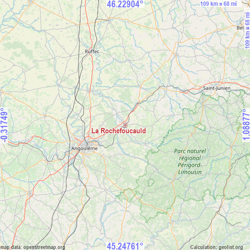 La Rochefoucauld on map