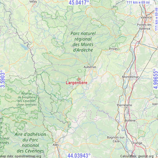 Largentière on map