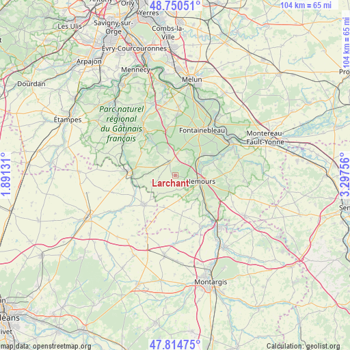 Larchant on map