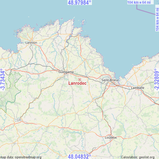 Lanrodec on map