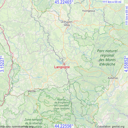 Langogne on map