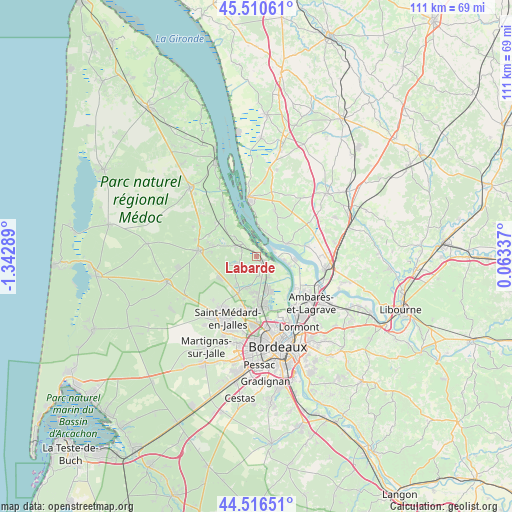 Labarde on map