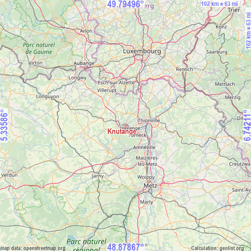 Knutange on map