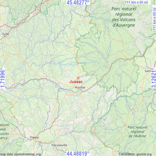 Jussac on map