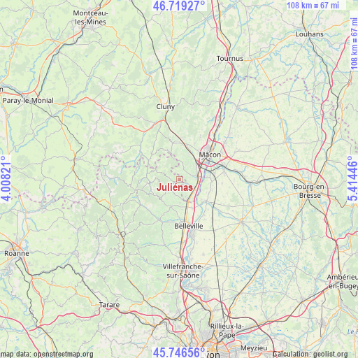 Juliénas on map