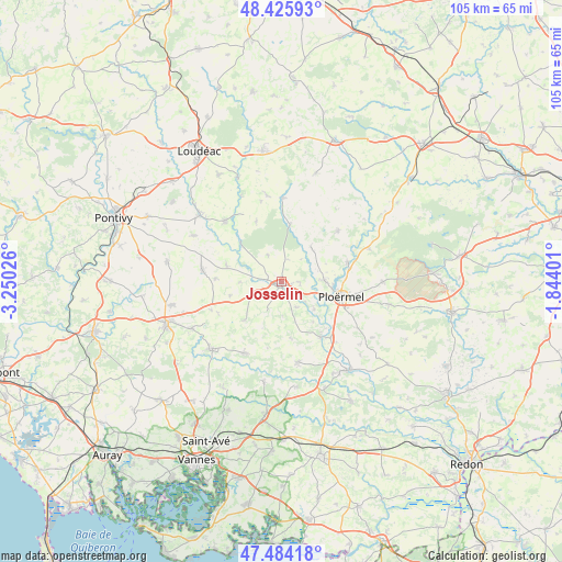 Josselin on map