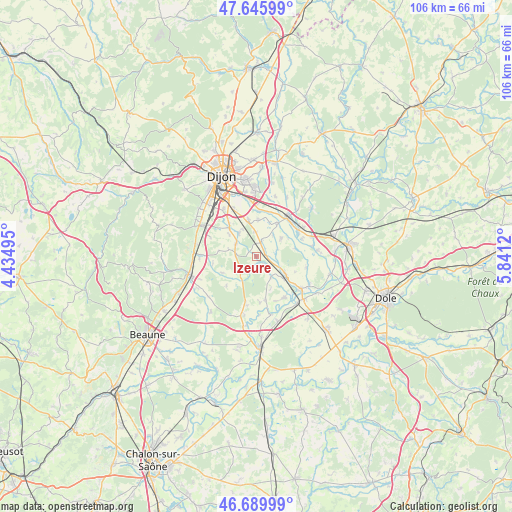 Izeure on map