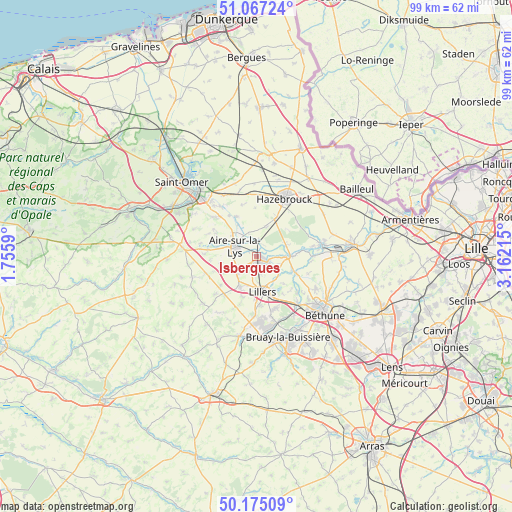 Isbergues on map