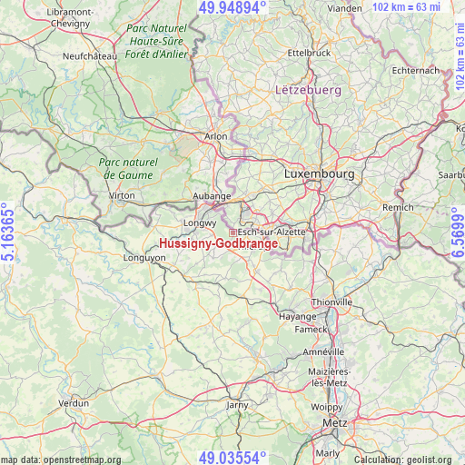 Hussigny-Godbrange on map