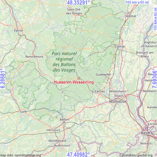 Husseren-Wesserling on map