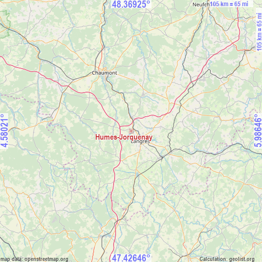 Humes-Jorquenay on map