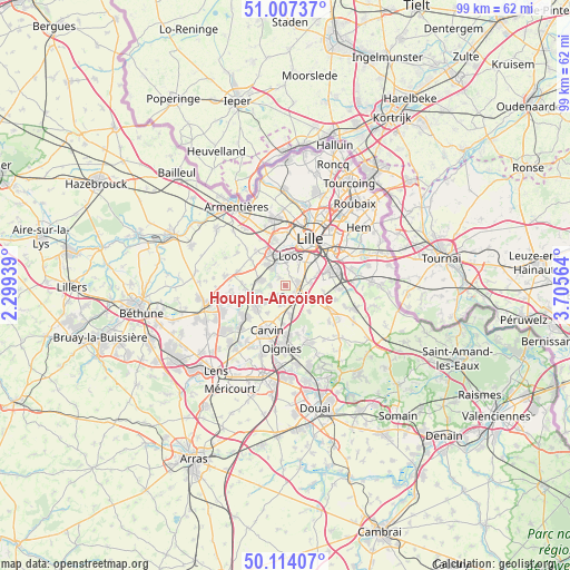 Houplin-Ancoisne on map