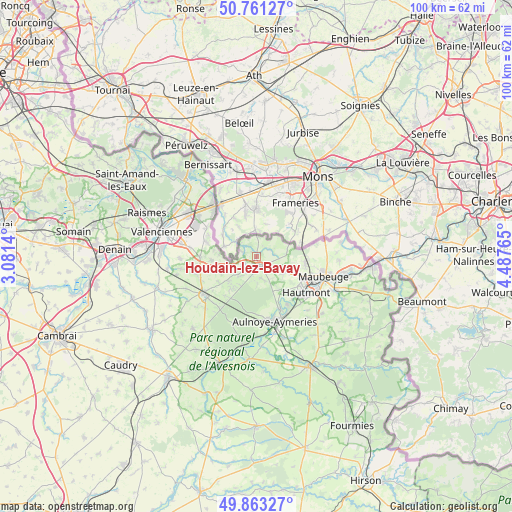 Houdain-lez-Bavay on map