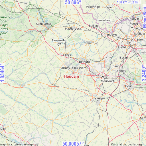 Houdain on map