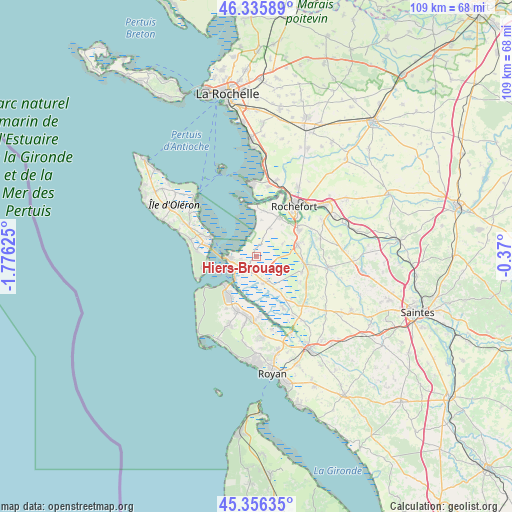 Hiers-Brouage on map