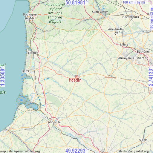 Hesdin on map