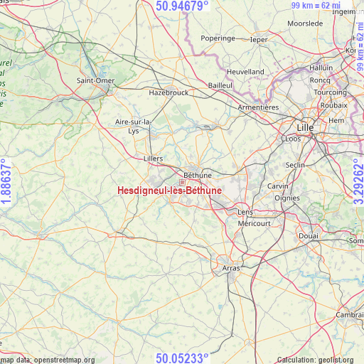 Hesdigneul-lès-Béthune on map