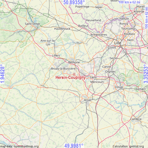 Hersin-Coupigny on map